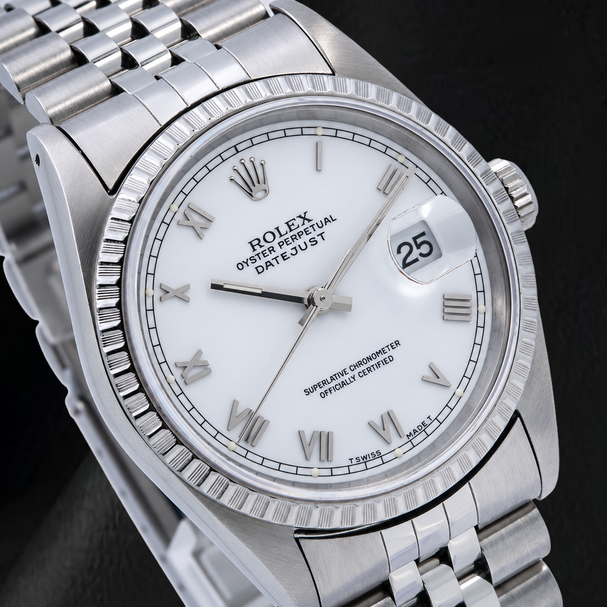 Rolex Datejust 16620 36mm White Roman Dial Stainless Steel Watch