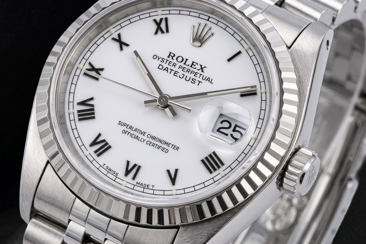 Rolex Datejust 16620 36mm White Roman Dial Stainless Steel Watch