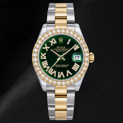 Rolex Datejust 178243 31mm Green Roman Diamond Dial Two Tone Watch
