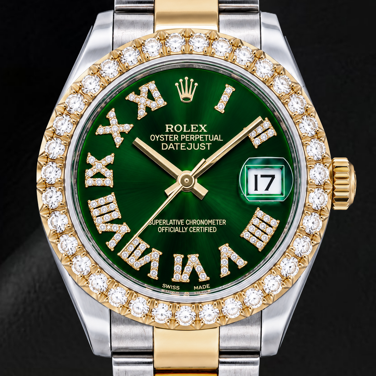Rolex Datejust 178243 31mm Green Roman Diamond Dial Two Tone Watch