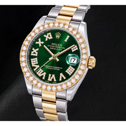Rolex Datejust 178243 31mm Green Roman Diamond Dial Two Tone Watch