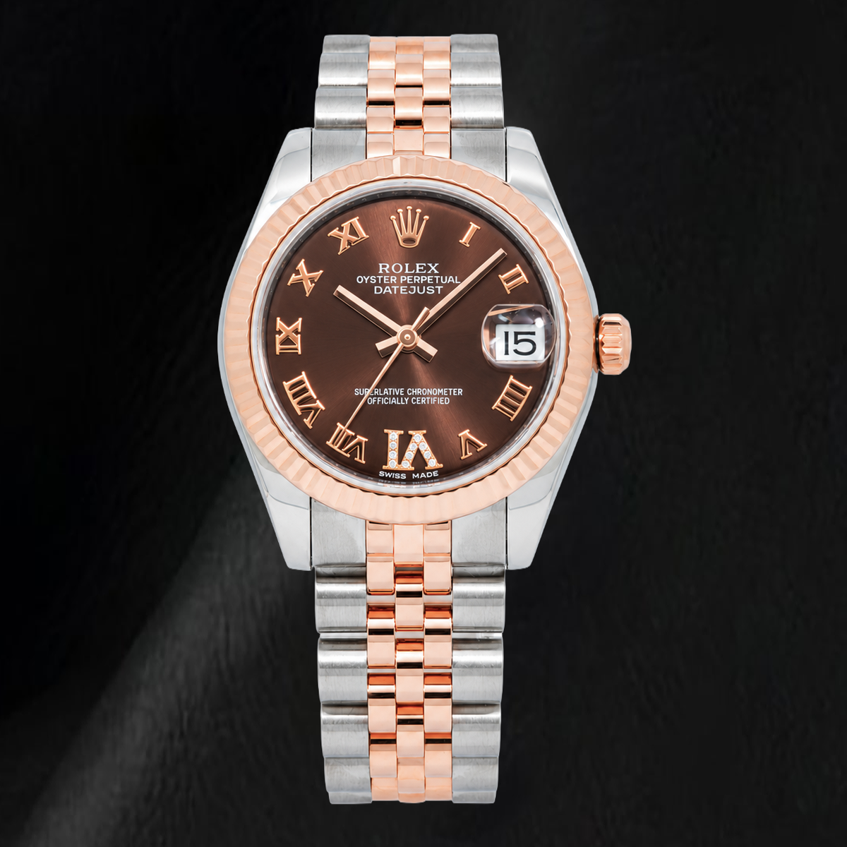 Rolex Datejust 178271 31mm Chocolate Roman Diamond Dial Two Tone Jubilee Bracelet Watch