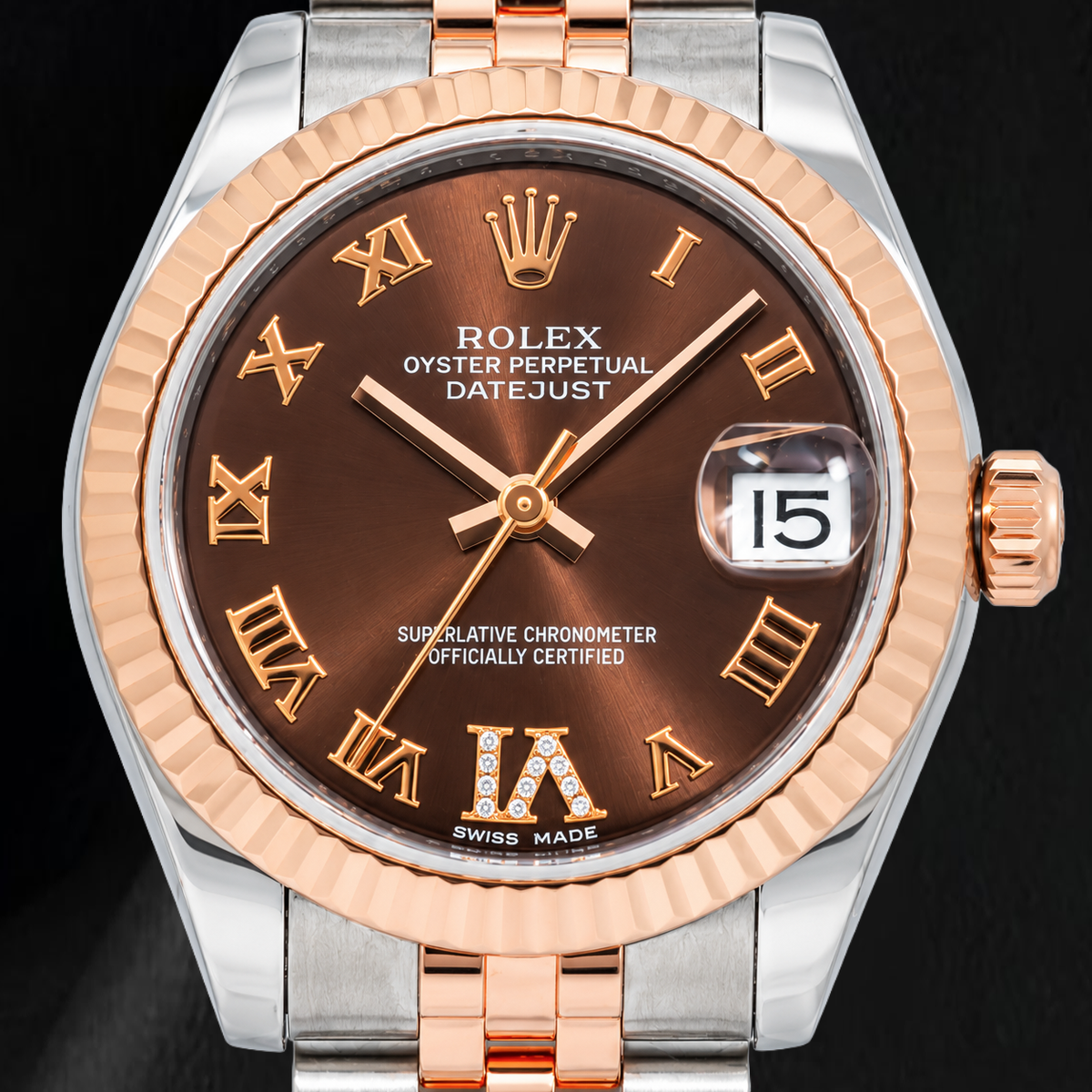 Rolex Datejust 178271 31mm Chocolate Roman Diamond Dial Two Tone Jubilee Bracelet Watch