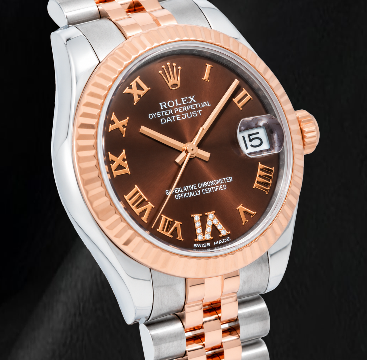 Rolex Datejust 178271 31mm Chocolate Roman Diamond Dial Two Tone Jubilee Bracelet Watch