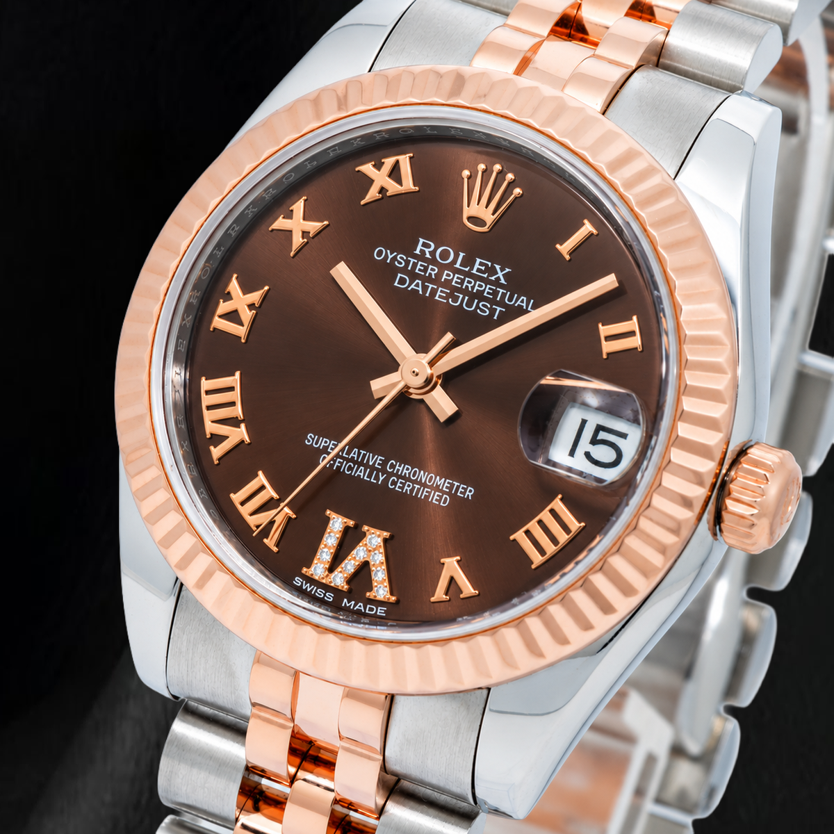 Rolex Datejust 178271 31mm Chocolate Roman Diamond Dial Two Tone Jubilee Bracelet Watch