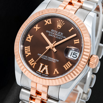 Rolex Datejust 178271 31mm Chocolate Roman Diamond Dial Two Tone Jubilee Bracelet Watch