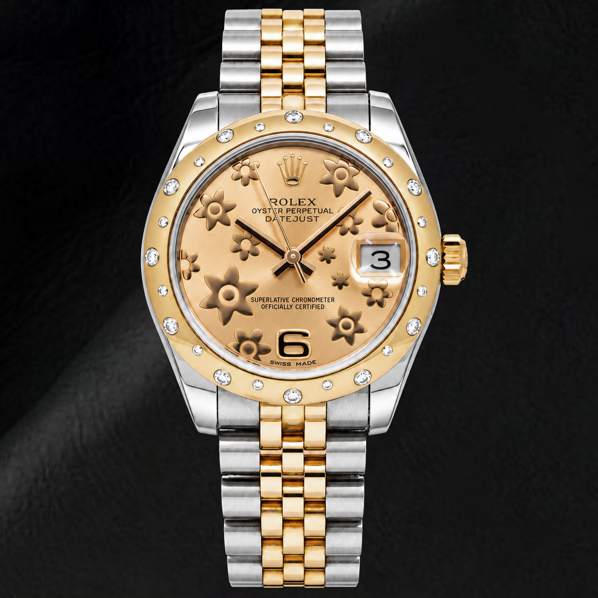 Rolex Datejust 178341 31mm Champagne Floral Dial Two Tone Yellow Gold Jubilee Bracelet Watch