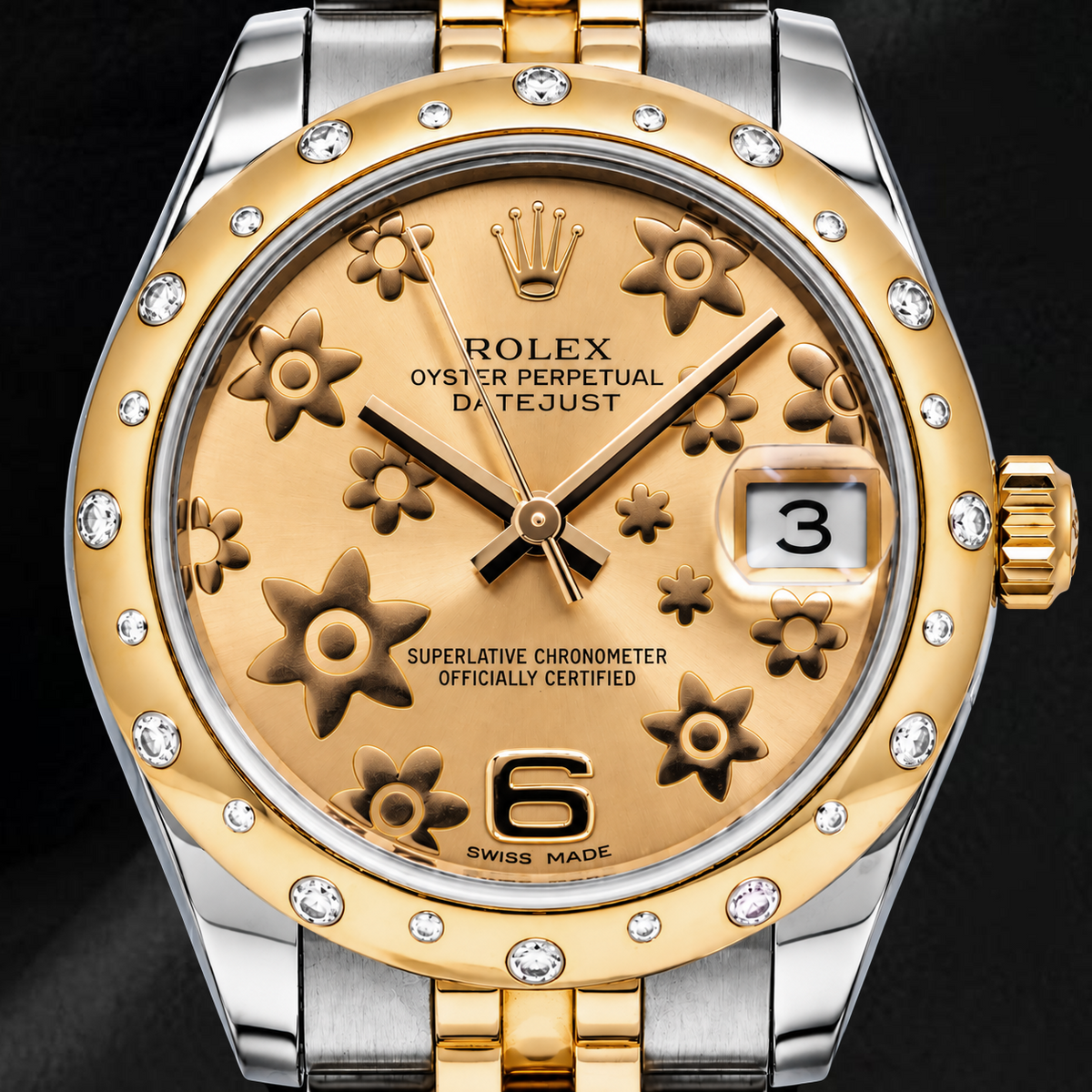 Rolex Datejust 178341 31mm Champagne Floral Dial Two Tone Yellow Gold Jubilee Bracelet Watch