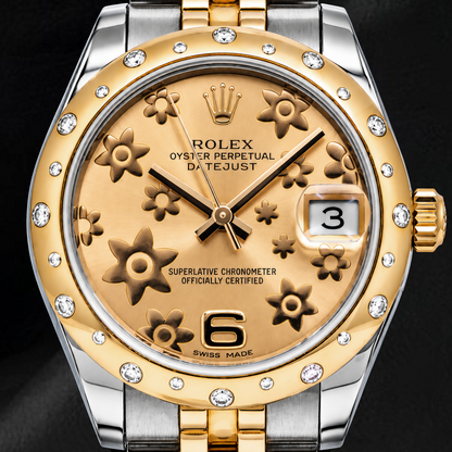 Rolex Datejust 178341 31mm Champagne Floral Dial Two Tone Yellow Gold Jubilee Bracelet Watch