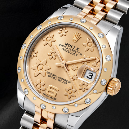 Rolex Datejust 178341 31mm Champagne Floral Dial Two Tone Yellow Gold Jubilee Bracelet Watch