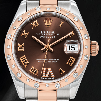 Rolex Datejust 178341 31mm Chocolate Roman Diamond Dial Two Tone Bracelet Watch