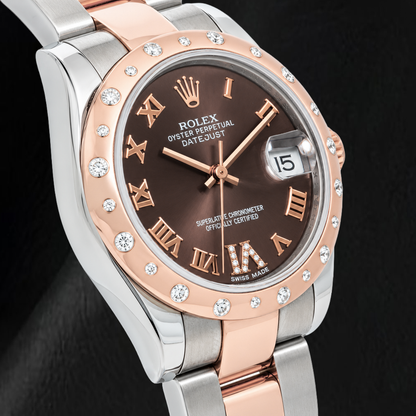 Rolex Datejust 178341 31mm Chocolate Roman Diamond Dial Two Tone Bracelet Watch