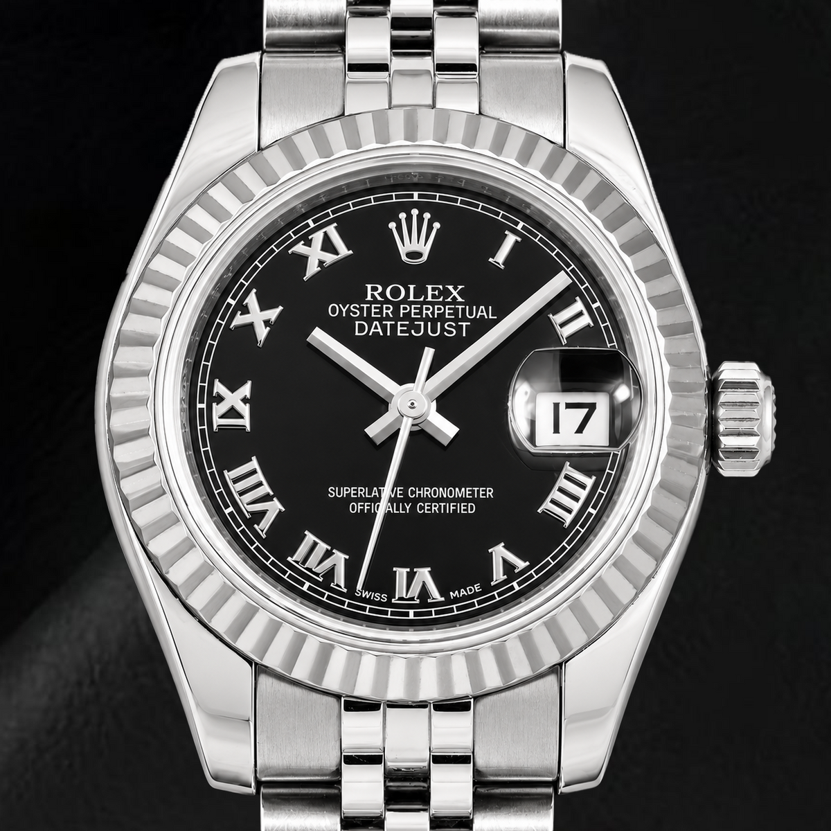 Rolex Datejust 179174 26mm Black Roman Dial Stainless Steel Watch