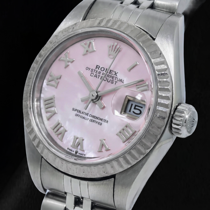 Rolex Datejust 26MM 69174 Pink Mother of Pearl Roman Dial Stainless Steel Watch