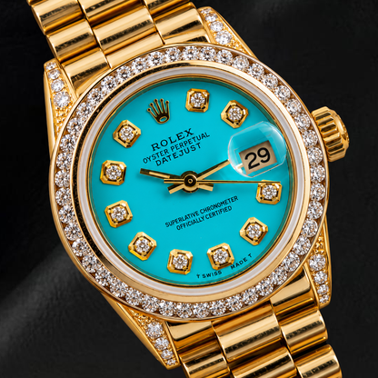 Rolex Datejust 26MM 6917 Turquoise Diamond Dial Yellow Gold Watch