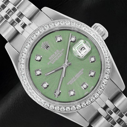 Rolex Datejust 26 mm Olive Green Diamond Dial Stainless Steel Watch