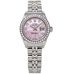 Rolex Datejust 26 mm Pink Mother Of Pearl 2004 Diamond Dial Stainless Steel Watch