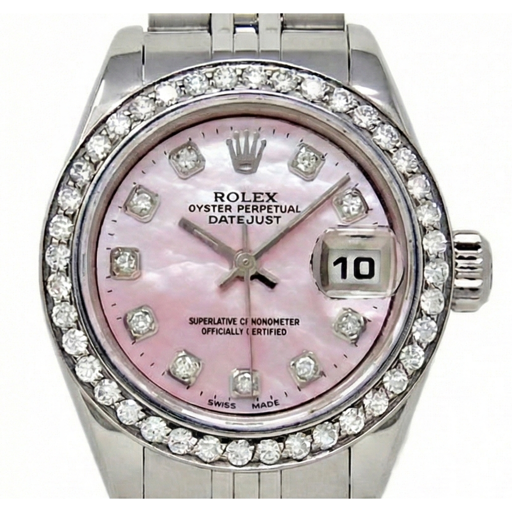 Rolex Datejust 26 mm Pink Mother Of Pearl 2004 Diamond Dial Stainless Steel Watch P1