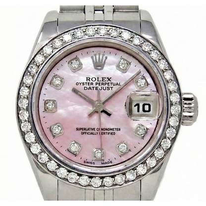 Rolex Datejust 26 mm Pink Mother Of Pearl 2004 Diamond Dial Stainless Steel Watch P1