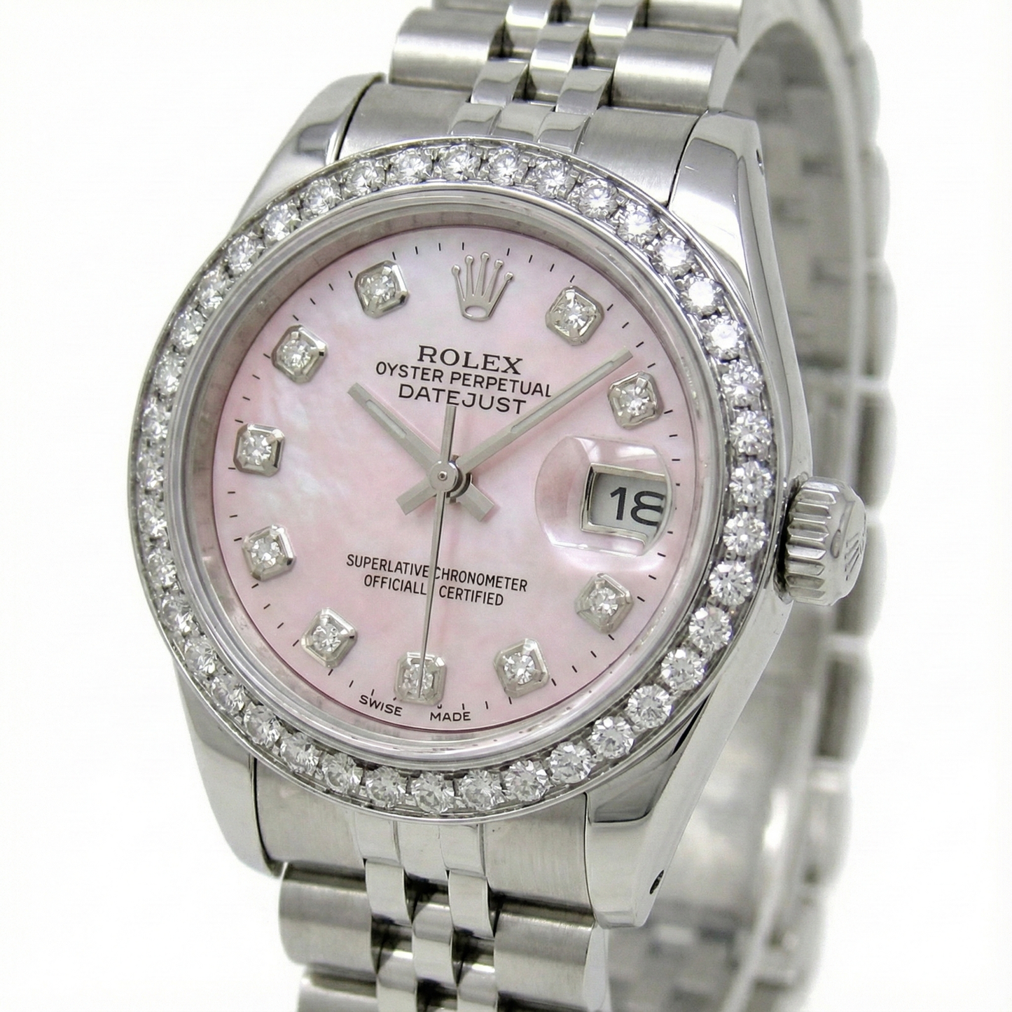 Rolex Datejust 26 mm Pink Mother Of Pearl 2004 Diamond Dial Stainless Steel Watch P3