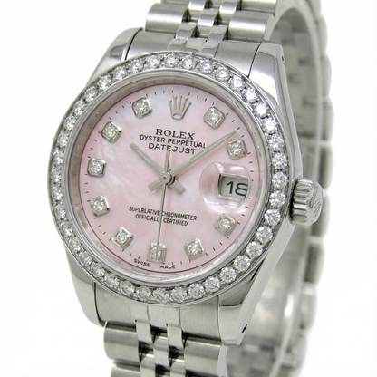 Rolex Datejust 26 mm Pink Mother Of Pearl 2004 Diamond Dial Stainless Steel Watch P3