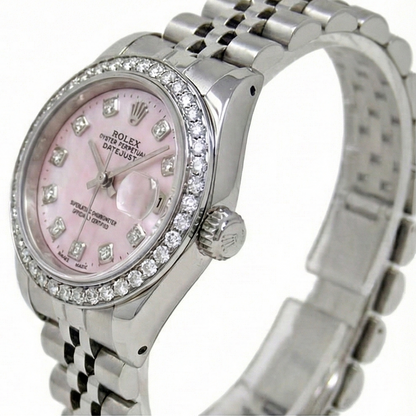 Rolex Datejust 26 mm Pink Mother Of Pearl 2004 Diamond Dial Stainless Steel Watch P5