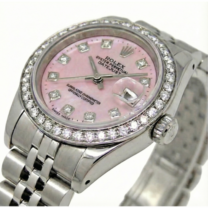 Rolex Datejust 26 mm Pink Mother Of Pearl 2004 Diamond Dial Stainless Steel Watch P6