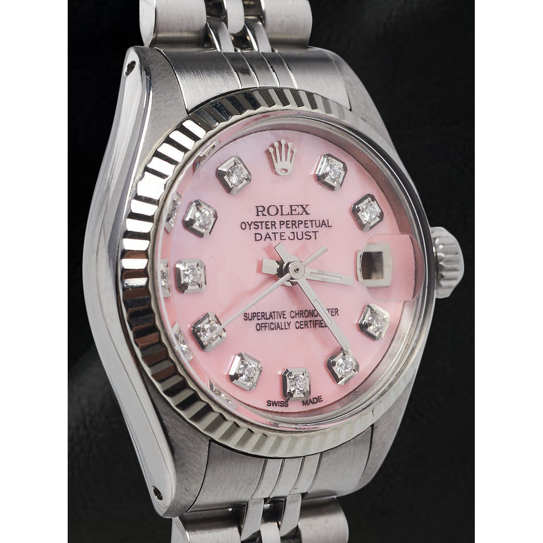 Rolex Datejust 26 mm Pink Mother Of Pearl Diamond Dial Stainless Steel Watch