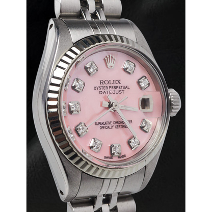 Rolex Datejust 26 mm Pink Mother Of Pearl Diamond Dial Stainless Steel Watch