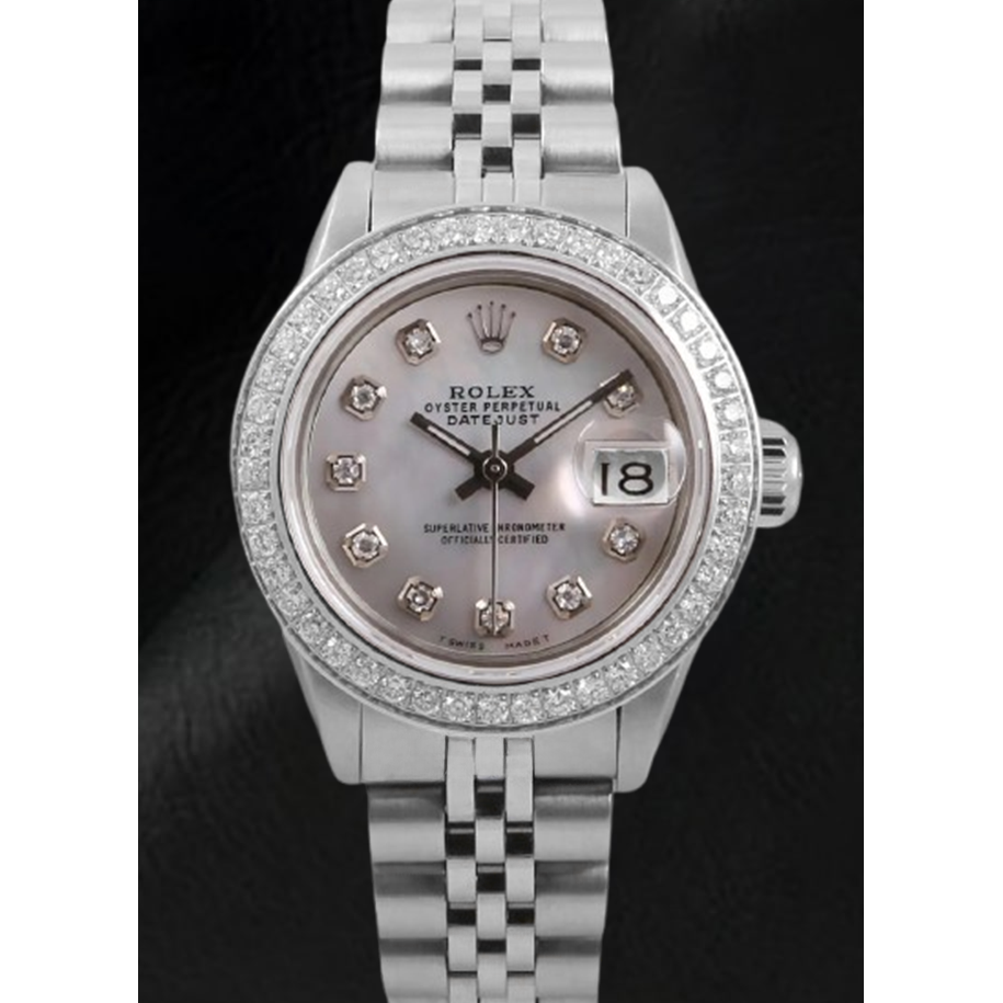 Rolex Datejust 26 mm White Mother Of Pearl Dial Diamond Bezel Stainless Steel Watch