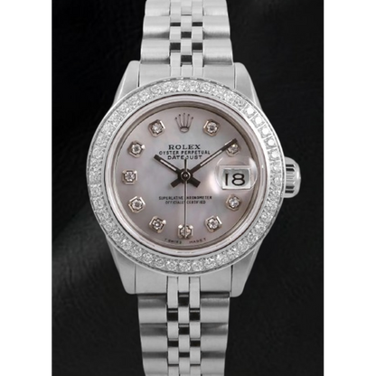 Rolex Datejust 26 mm White Mother Of Pearl Dial Diamond Bezel Stainless Steel Watch