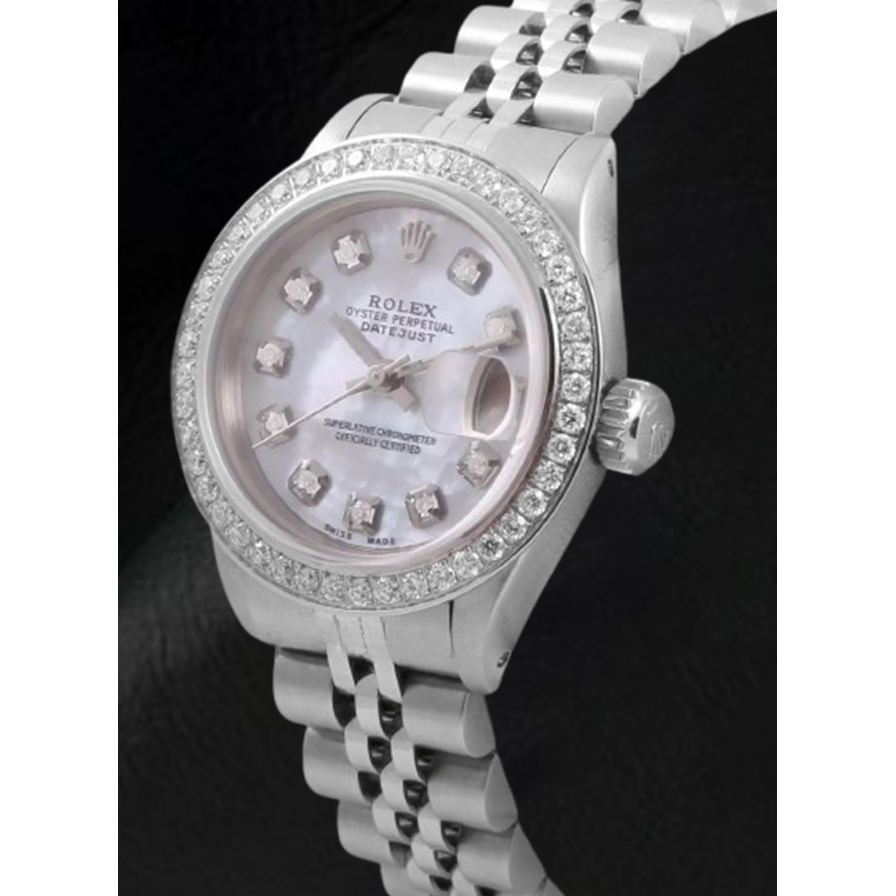 Rolex Datejust 26 mm White Mother Of Pearl Dial Diamond Bezel Stainless Steel Watch