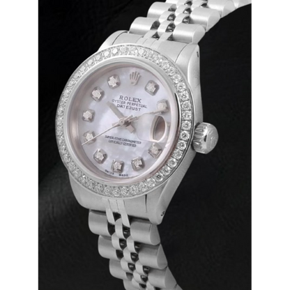 Rolex Datejust 26 mm White Mother Of Pearl Dial Diamond Bezel Stainless Steel Watch