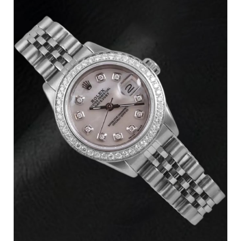 Rolex Datejust 26 mm White Mother Of Pearl Dial Diamond Bezel Stainless Steel Watch