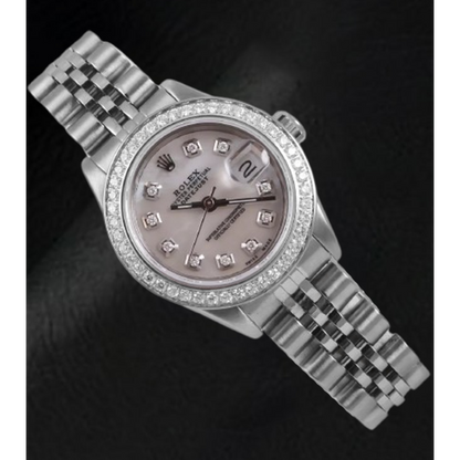 Rolex Datejust 26 mm White Mother Of Pearl Dial Diamond Bezel Stainless Steel Watch