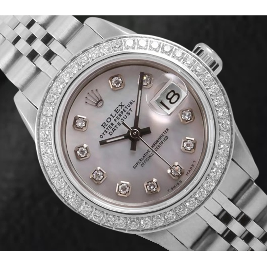 Rolex Datejust 26 mm White Mother Of Pearl Dial Diamond Bezel Stainless Steel Watch