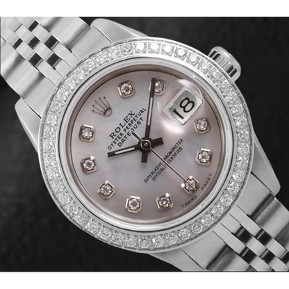 Rolex Datejust 26 mm White Mother Of Pearl Dial Diamond Bezel Stainless Steel Watch