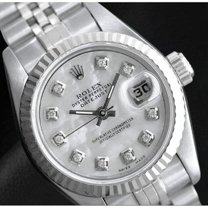 Rolex Datejust 26 mm White Mother Of Pearl Diamond Dial Stainless Steel Watch