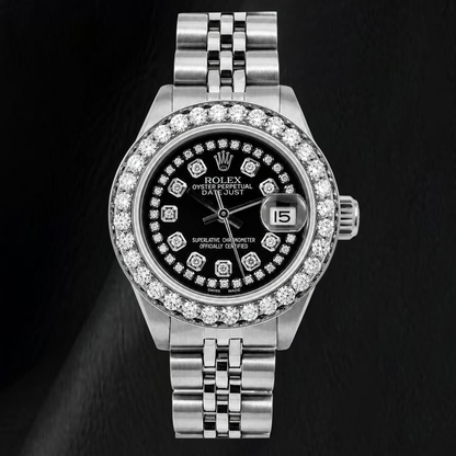 Rolex Datejust 26mm 6916 Black String Diamond Dial Stainless Steel Watch