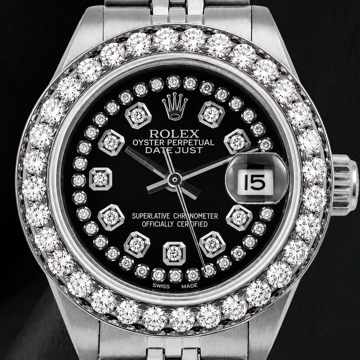 Rolex Datejust 26mm 6916 Black String Diamond Dial Stainless Steel Watch