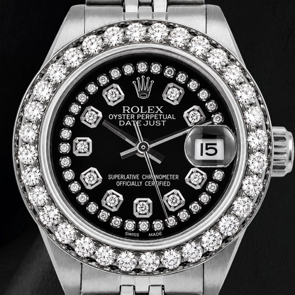 Rolex Datejust 26mm 6916 Black String Diamond Dial Stainless Steel Watch