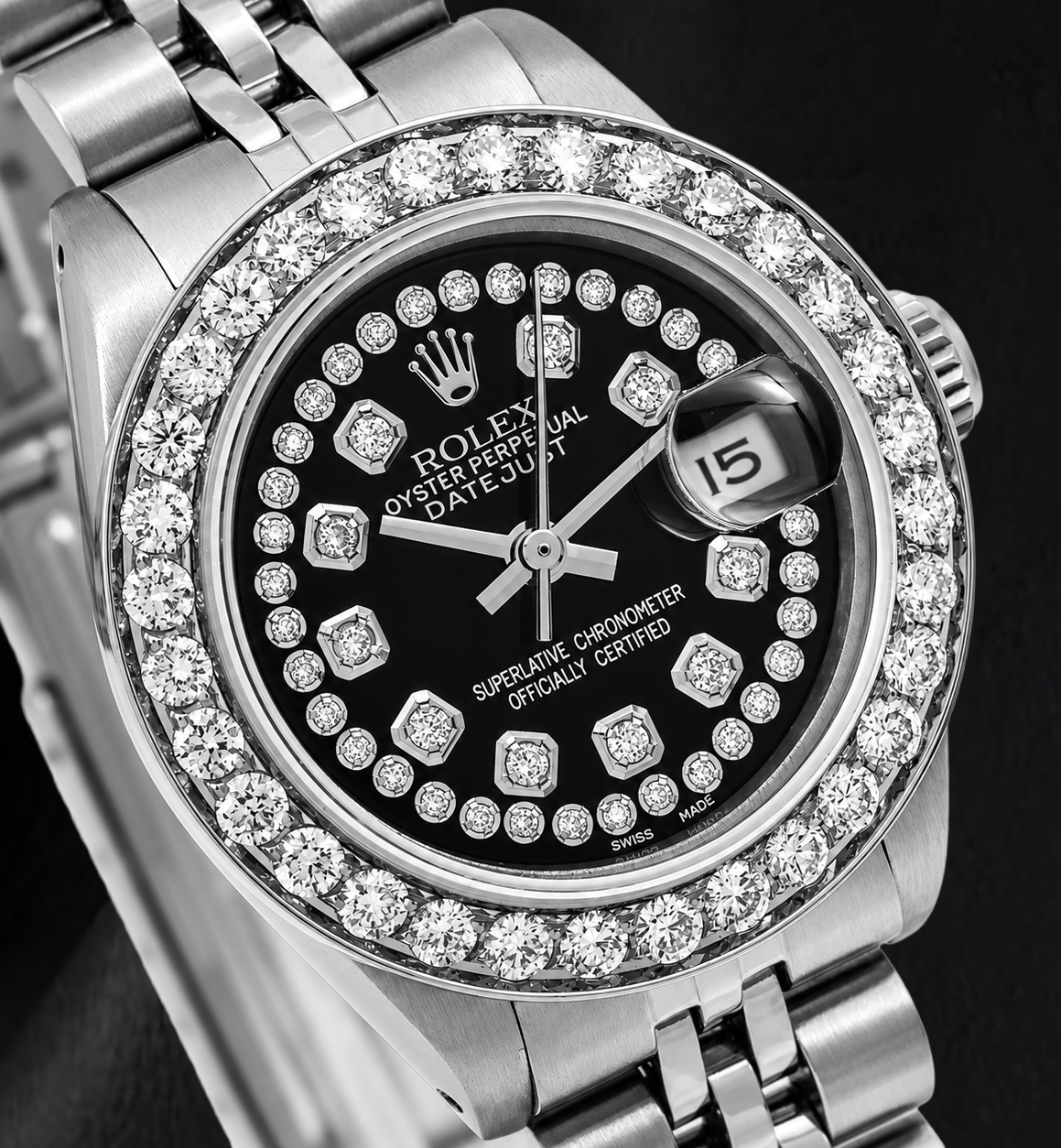 Rolex Datejust 26mm 6916 Black String Diamond Dial Stainless Steel Watch