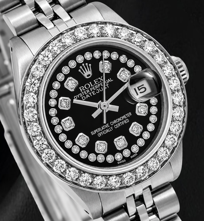 Rolex Datejust 26mm 6916 Black String Diamond Dial Stainless Steel Watch
