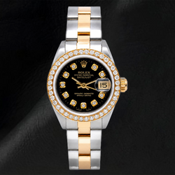 Rolex Datejust 26mm 69173 Black Diamond Dial Two Tone Oyster Bracelet Watch