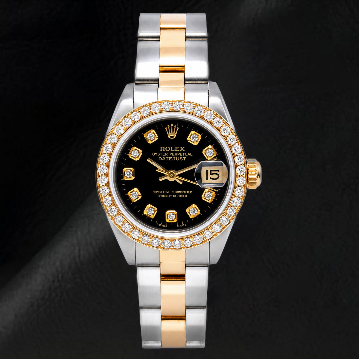 Rolex Datejust 26mm 69173 Black Diamond Dial Two Tone Oyster Bracelet Watch