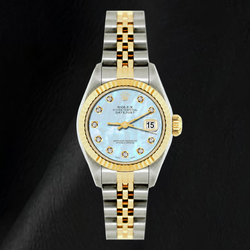 Rolex Datejust 26mm 69173 Blue Mother of Pearl Diamond Dial Two Tone Watch