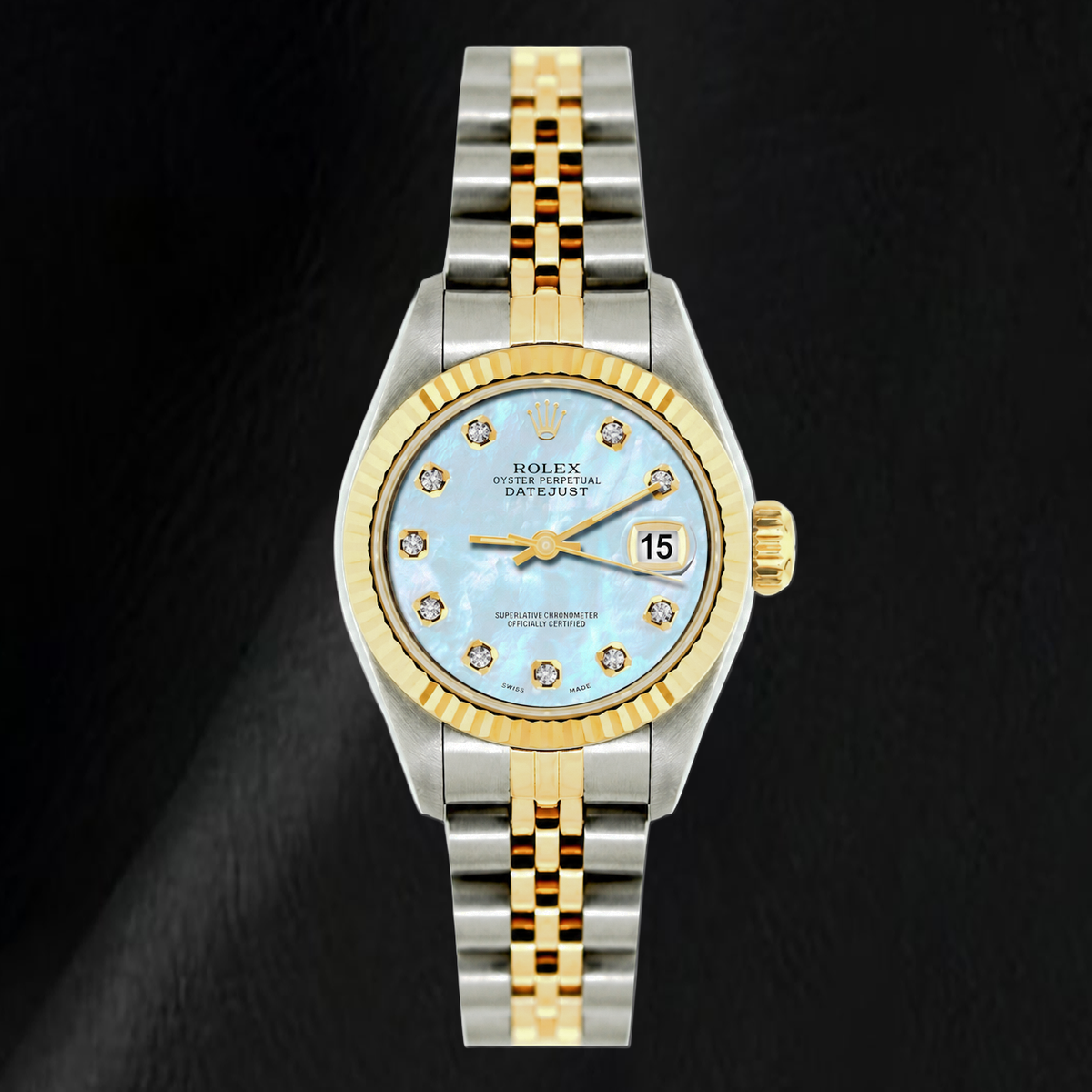Rolex Datejust 26mm 69173 Blue Mother of Pearl Diamond Dial Two Tone Watch