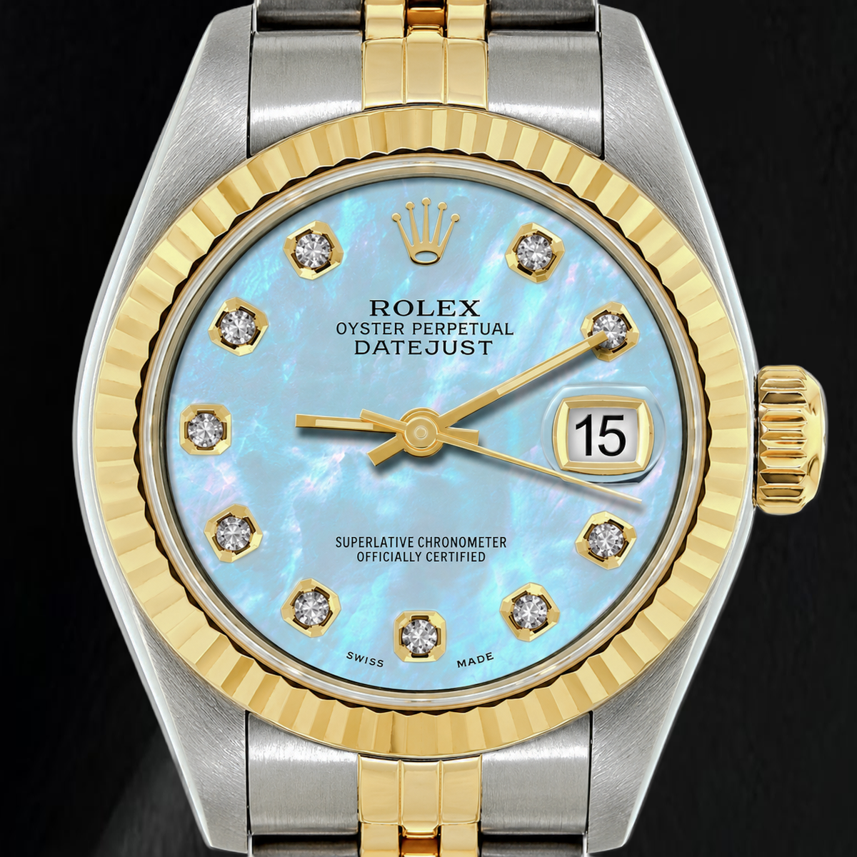 Rolex Datejust 26mm 69173 Blue Mother of Pearl Diamond Dial Two Tone Watch