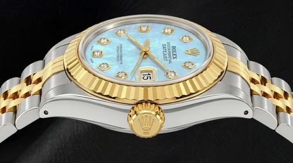 Rolex Datejust 26mm 69173 Blue Mother of Pearl Diamond Dial Two Tone Watch