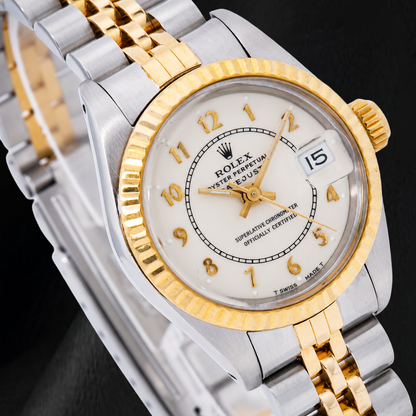 Rolex Datejust 26mm 69173 White Arabic Jubilee Dial Two Tone Watch